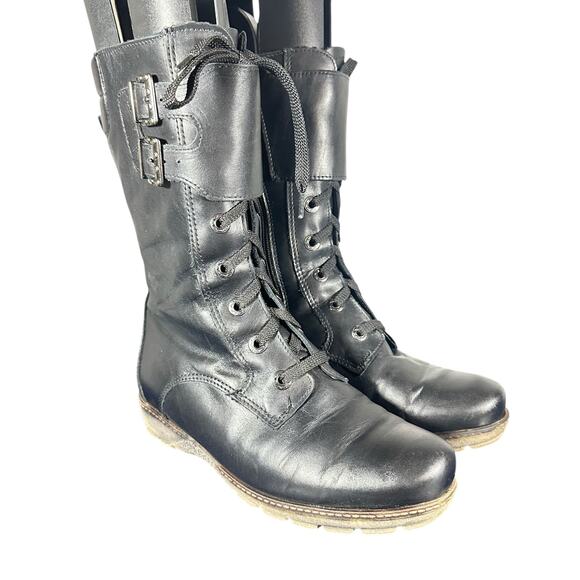 PW Brodie Black Combat Wedge Ankle Boots - Size 6 / 6.5 - Picture 2 of 12